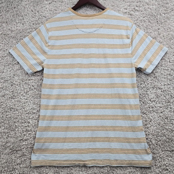 Roark Shirt Mens Large‎ Blue Brown Striped Short Sleeve Pullover Hemp Cotton - Picture 8 of 11